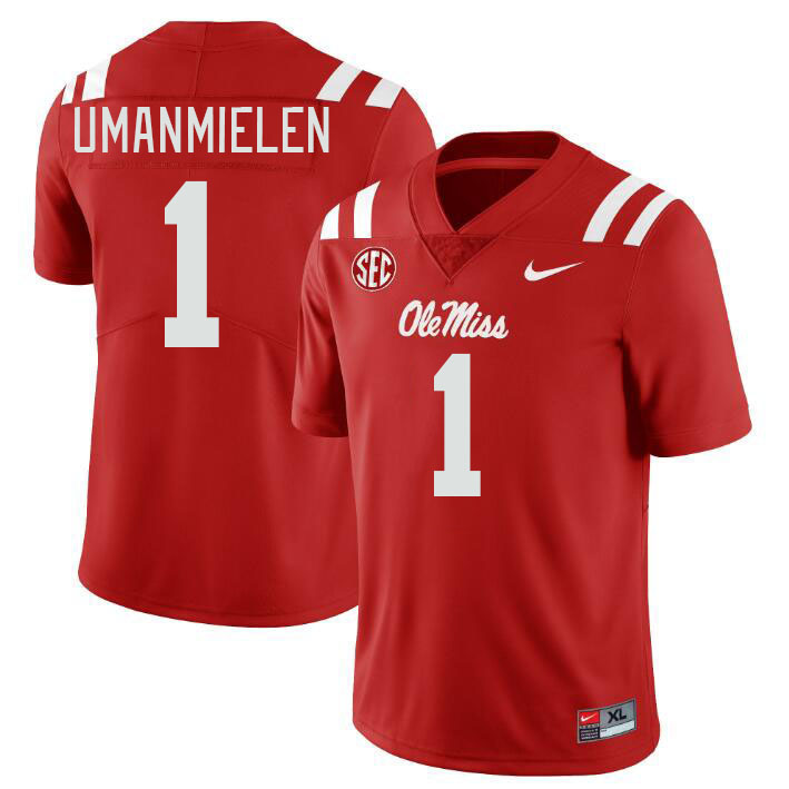 Men #1 Princely Umanmielen Ole Miss Rebels College Football Jerseys Stitched-Red